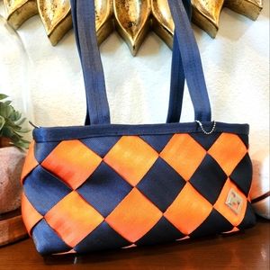 Maggie Bags Orange and Navy Blue Seatbelt Shoulder Bag/Satchel - NWOT